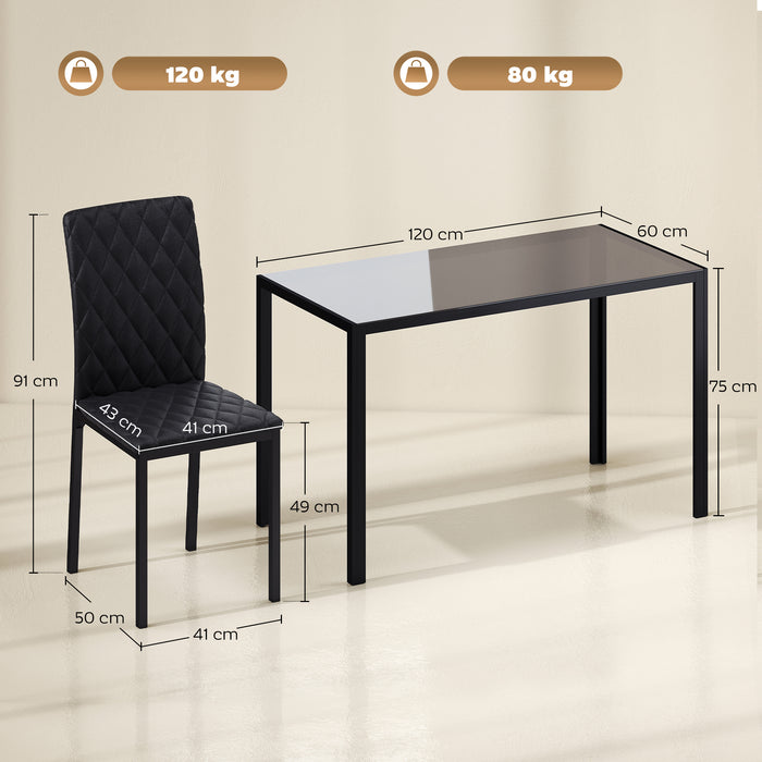 HOMCOM 5 Piece Dining Set, Kitchen Table with Glass Top, Faux Leather Chairs, Black