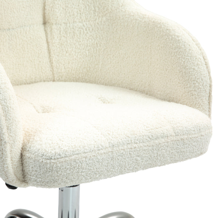 HOMCOM Computer Desk Chair, Fluffy Fabric Swivel Office Chair, Makeup Vanity Chair with Height Adjustable, Wheels, for Home Study Bedroom, Cream White | Aosom UK
