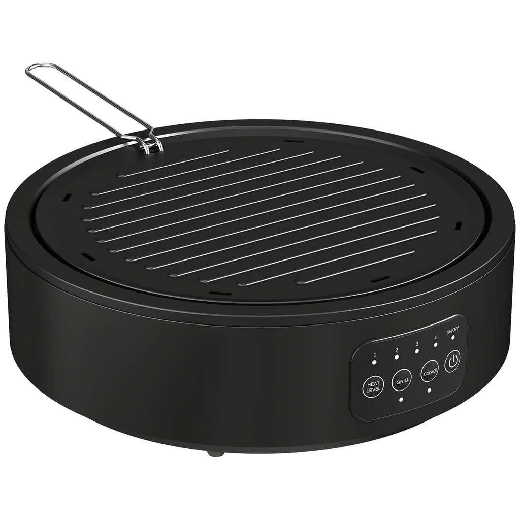 HOMCOM Electric Ceramic Hob with Grill Plate, Multifunctional 36cm Plug in Electric Hob with 4 Heat Levels for All Type Pot