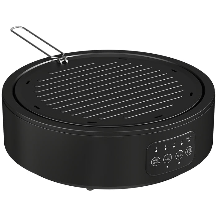 HOMCOM Electric Ceramic Hob with Grill Plate, Multifunctional 36cm Plug in Electric Hob with 4 Heat Levels for All Type Pot