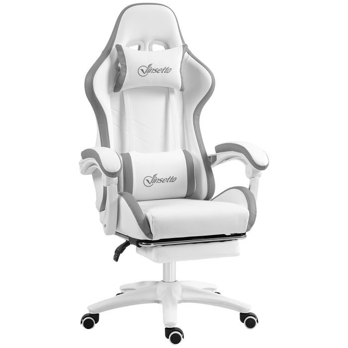 Racing Gaming Chair with Footrest - PU Leather Reclining Computer Chair with 360 Swivel, Headrest & Lumbar Support - Ergonomic Design for Gamers and Home Office Use