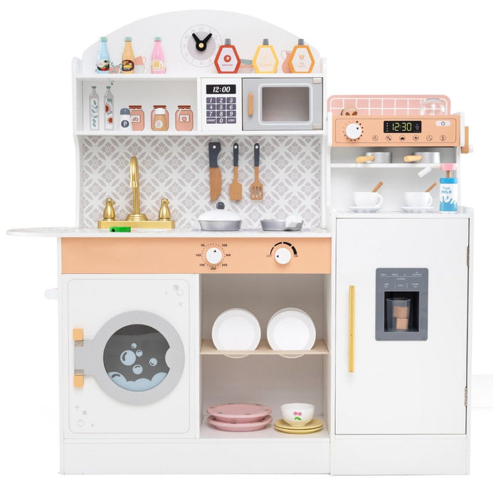 Wooden Kitchen Playset with Clock and Microwave-