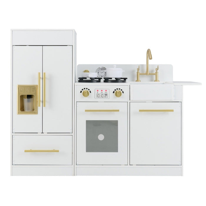 Toddler Wooden Pretend Toy Kitchen Playset with Refrigerator Stove Sink-