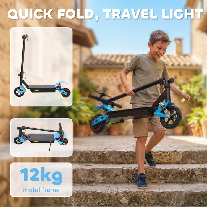 AIYAPLAY Foldable Kids Electric Scooter with LCD Display, Dual Shock Absorption, Up to 15 KM/H, Max Range 6 KM for Age 6-14, Blue