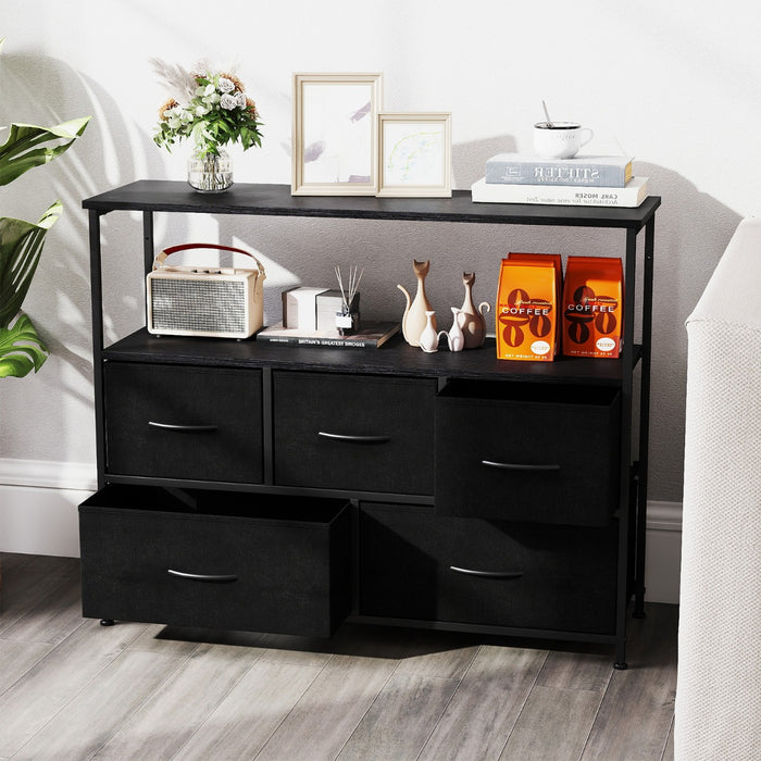 Wide Chest of Drawers with 2 Open Shelves and Heavy Duty Metal Frame-Rustic Brown