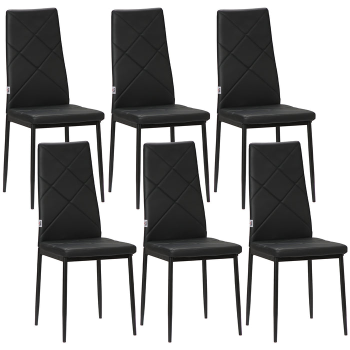 HOMCOM Set of 6 Faux Leather Dining Chairs - Black