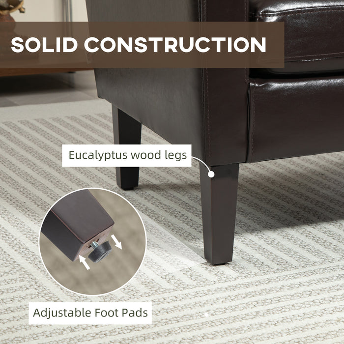 HOMCOM Modern Armchair with Rubber Wood Legs, Upholstered Accent Chair, Single Sofa for Living Room, Bedroom, Brown