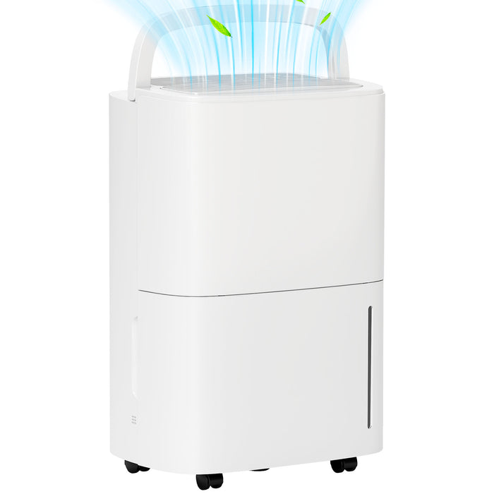 HOMCOM 20L/Day Dehumidifier with Continuous Drainage, 5L Water Tank, 24H Timer, Digital Humidity Display, Humidity Light, Dehumidifier for Home Damp, Bedroom, Condensation, Mould, Laundry Drying | Aosom UK