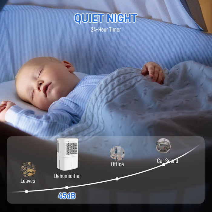 HOMCOM 12L/Day Dehumidifier with Continuous Drainage, 1.6L Water Tank, 24H Timer, Digital Humidity Display, Humidity Light, Dehumidifier for Home Damp, Bedroom, Condensation, Mould, Laundry Drying | Aosom UK