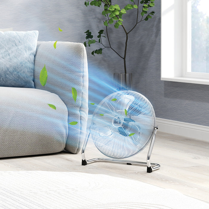 HOMCOM Metal Floor Fan with 3 Speeds & 120° Adjustable Tilt - Silver Tone