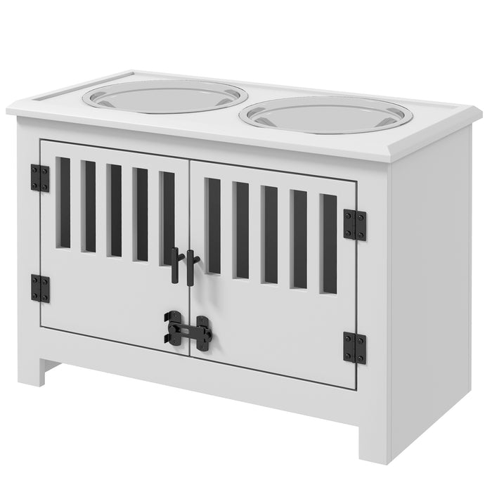 Elevated Pet Feeder Station with Food & Water Bowls - Built-in Storage for Convenience - Ideal for Large Dog Breeds, White Finish