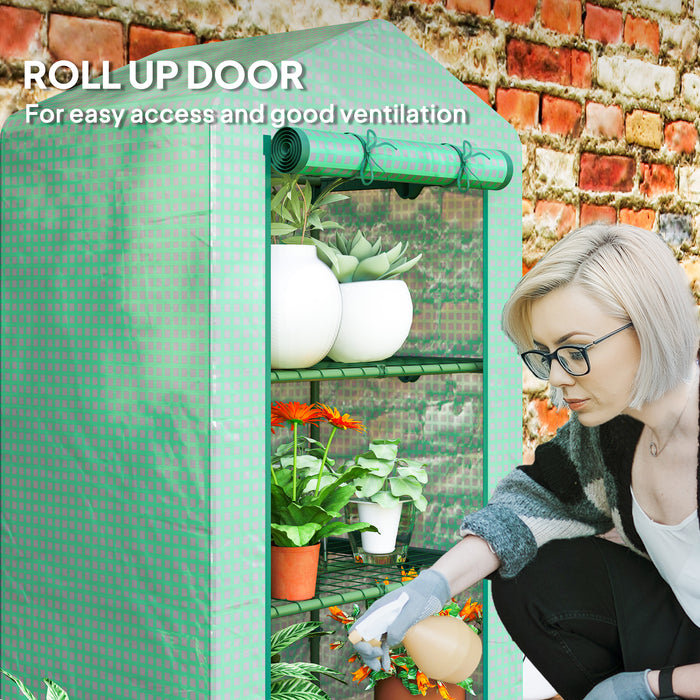 Outsunny 3 Tier Mini Greenhouse Portable Garden Grow House with Roll Up Door and Wire Shelves, 69 x 49 x 125 cm, Green