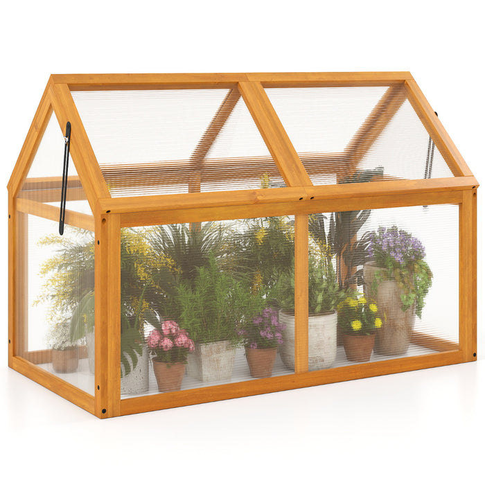 Portable Wood Cold Frame Greenhouse with Transparent Panels-Orange