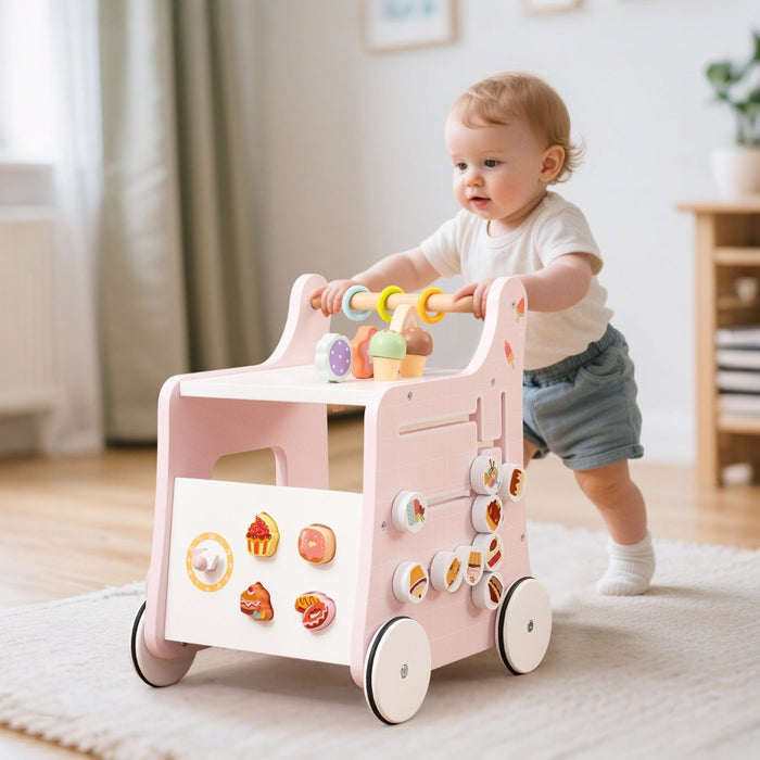 Multifunctional Ice Cream Cart Toy with Sweet Accessories and Smooth Wheels-