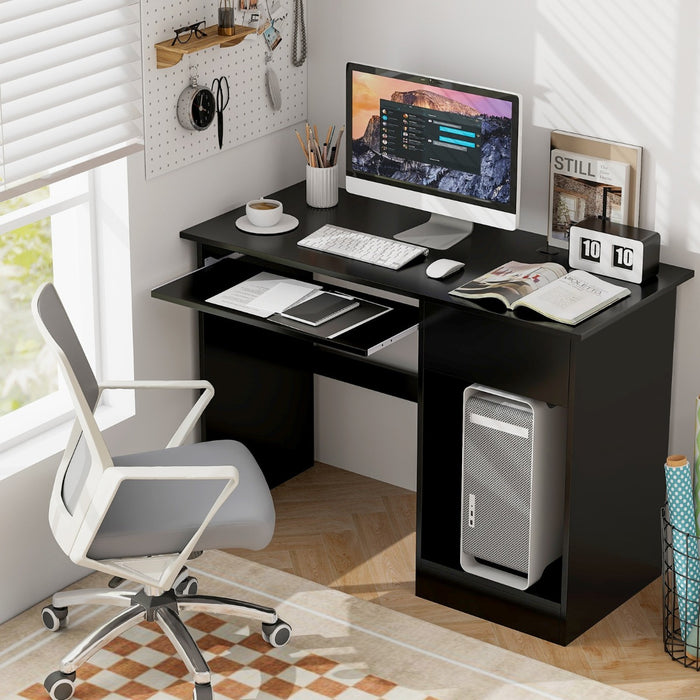Wooden Computer Desk with Pull-out Keyboard Tray and Adjustable Storage Shelves-