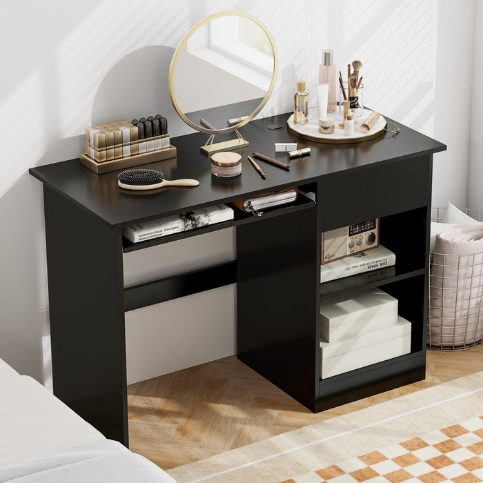 Wooden Computer Desk with Pull-out Keyboard Tray and Adjustable Storage Shelves-