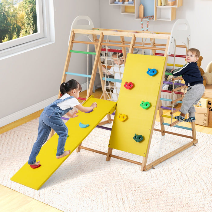 8-in-1 Montessori Climbing Toys Set with Slide, Climbing Net, Monkey Bars & Swing