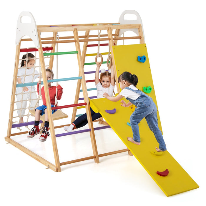8-in-1 Montessori Climbing Toys Set with Slide, Climbing Net, Monkey Bars & Swing