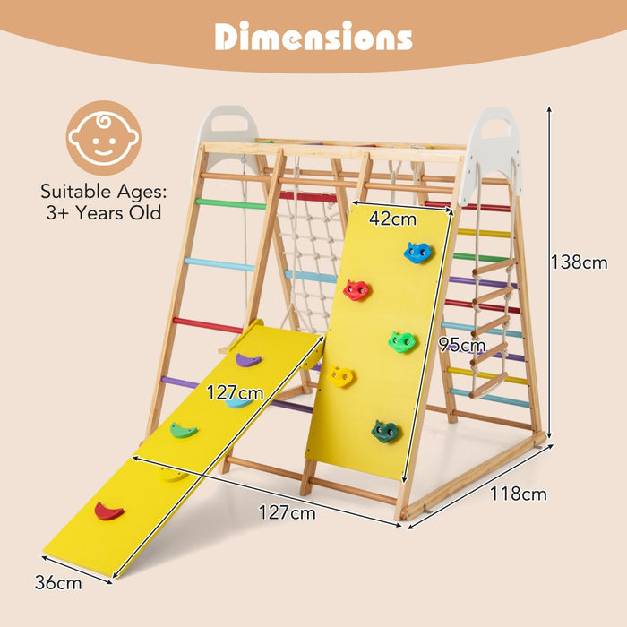 8-in-1 Montessori Climbing Toys Set with Slide, Climbing Net, Monkey Bars & Swing
