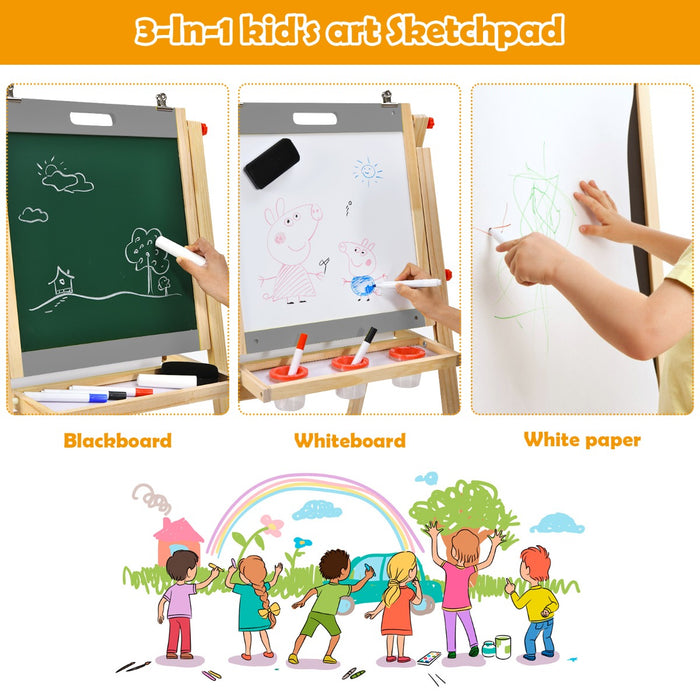 3-In-1 Wooden Kids Easel with Double Boards and Storage Tray-