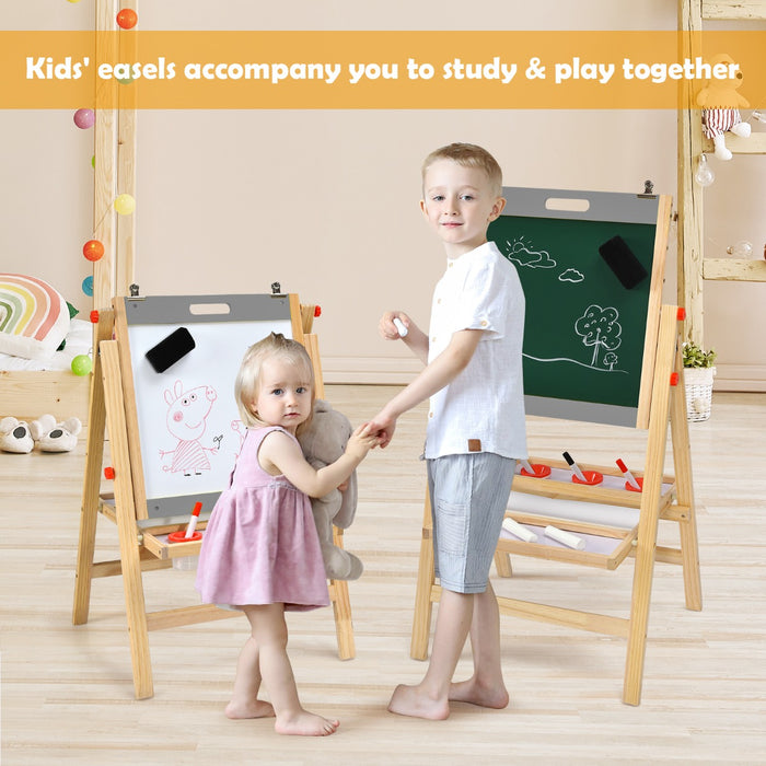 3-In-1 Wooden Kids Easel with Double Boards and Storage Tray-