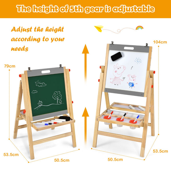 3-In-1 Wooden Kids Easel with Double Boards and Storage Tray-