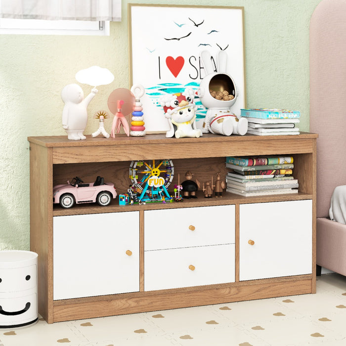 Wooden Kids Toy Children Bookshelf Storage Chest with Open Shelf-
