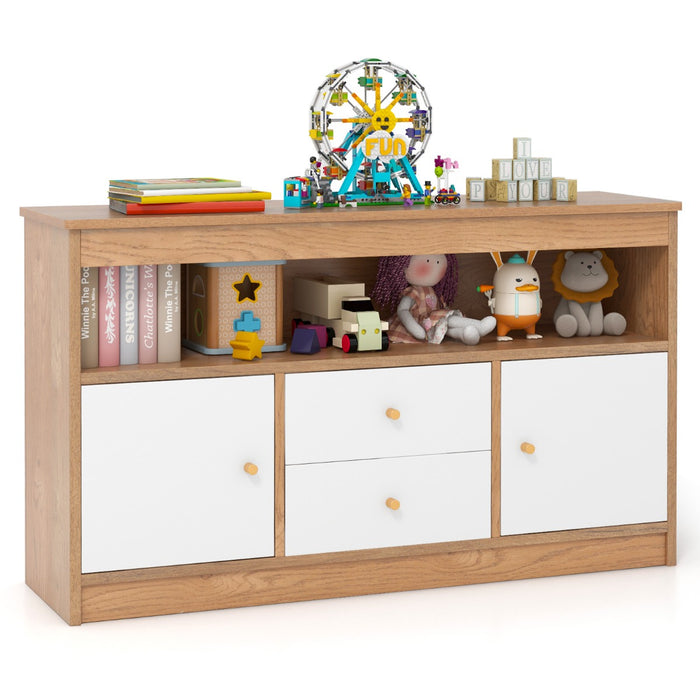 Wooden Kids Toy Children Bookshelf Storage Chest with Open Shelf-