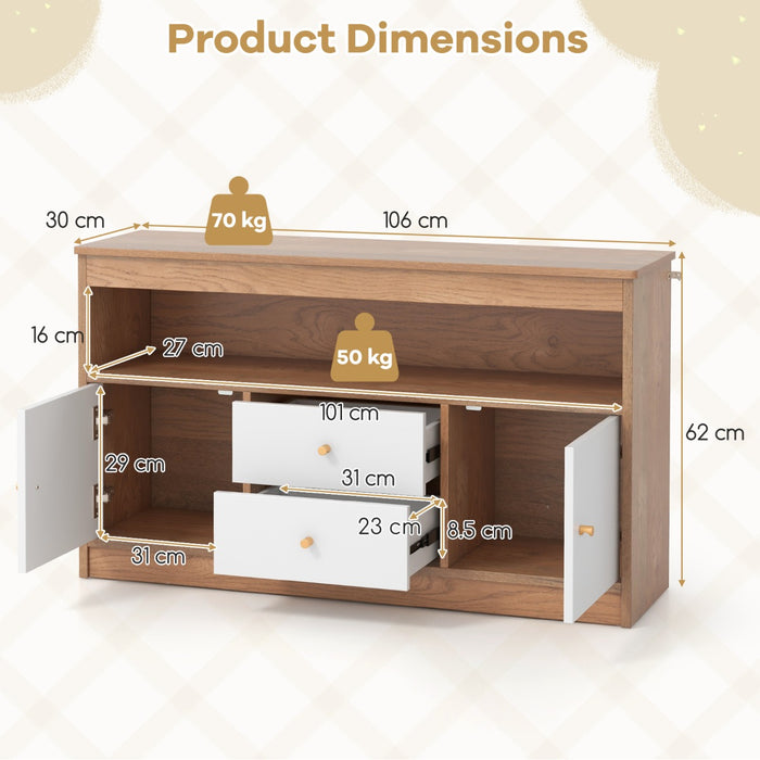 Wooden Kids Toy Children Bookshelf Storage Chest with Open Shelf-