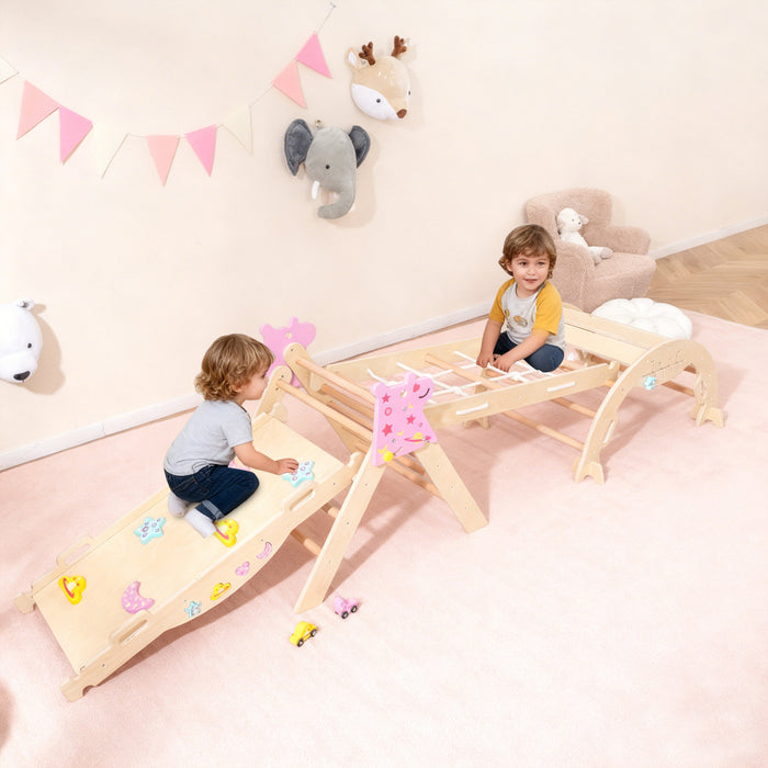 Wooden Montessori Climbing Set with Climbing Rope and Ladder-