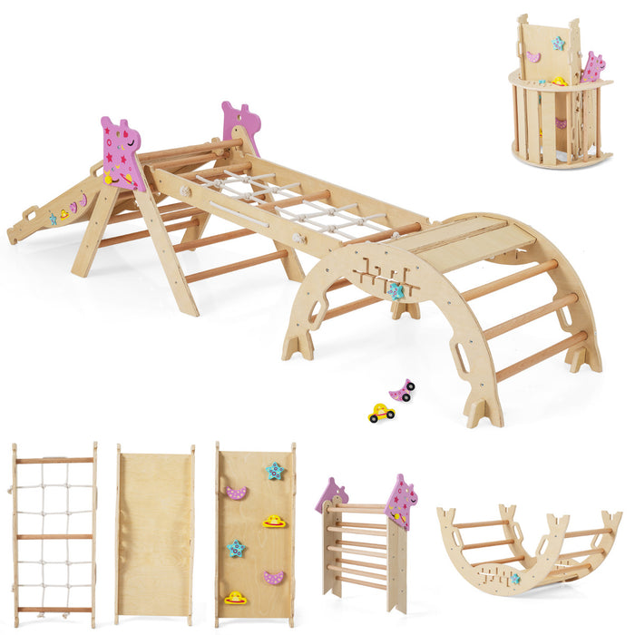 Wooden Montessori Climbing Set with Climbing Rope and Ladder-
