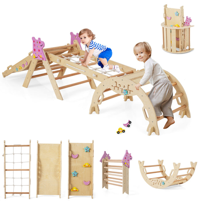 Wooden Montessori Climbing Set with Climbing Rope and Ladder-