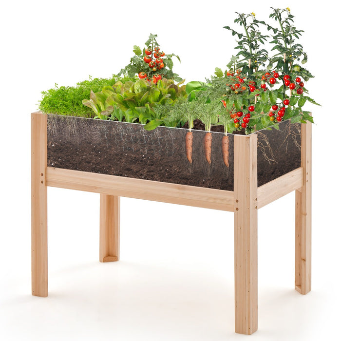 Wooden Raised Garden Bed with Drainage Holes and Acrylic Panels-Natural