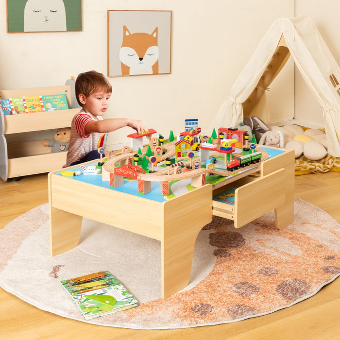 84-Piece Train and Building Block Table with Reversible Top and Creative Play Surface