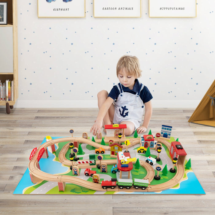 84-Piece Train and Building Block Table with Reversible Top and Creative Play Surface
