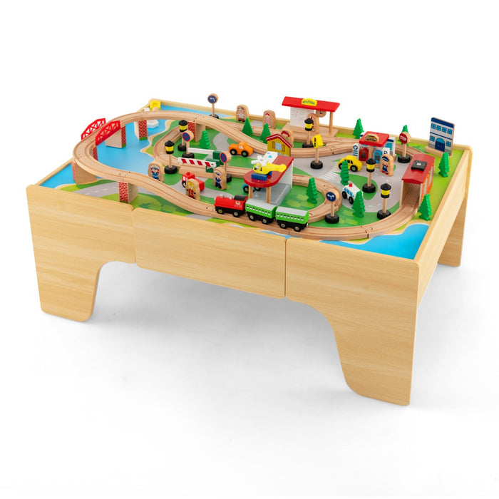 84-Piece Train and Building Block Table with Reversible Top and Creative Play Surface