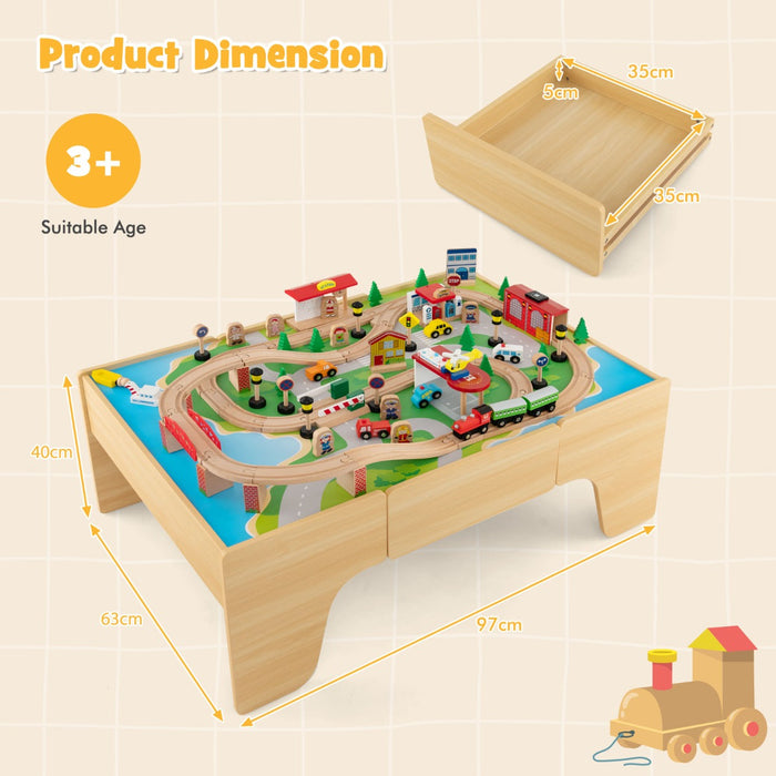 84-Piece Train and Building Block Table with Reversible Top and Creative Play Surface