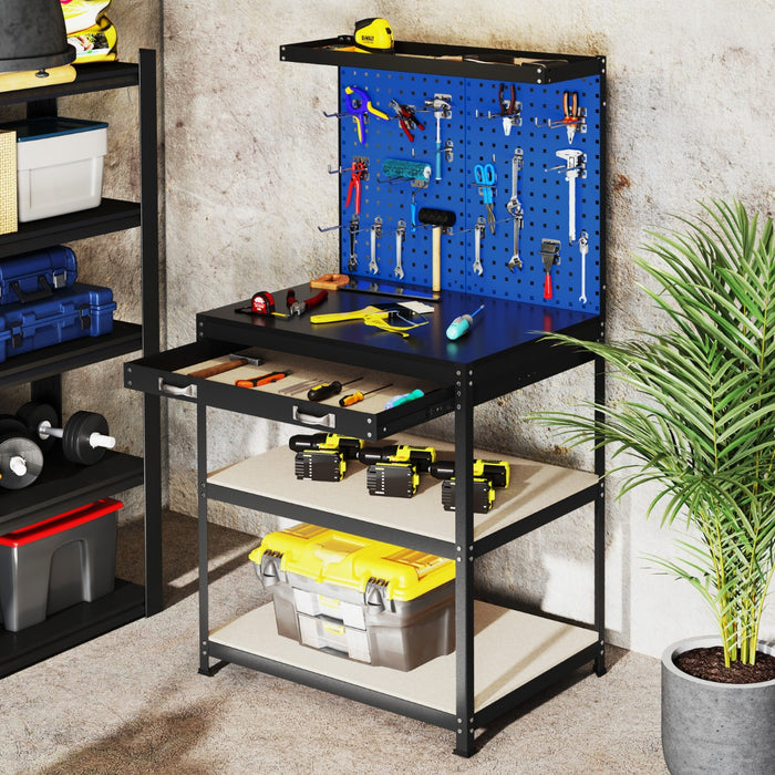 81 x 41 CM Workbench with Pegboard and Drawer and Shelves-
