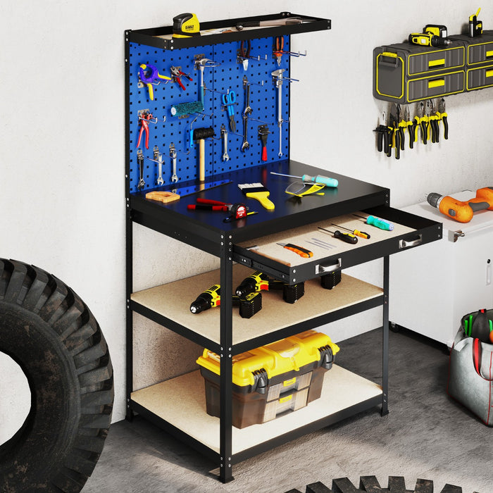 81 x 41 CM Workbench with Pegboard and Drawer and Shelves-