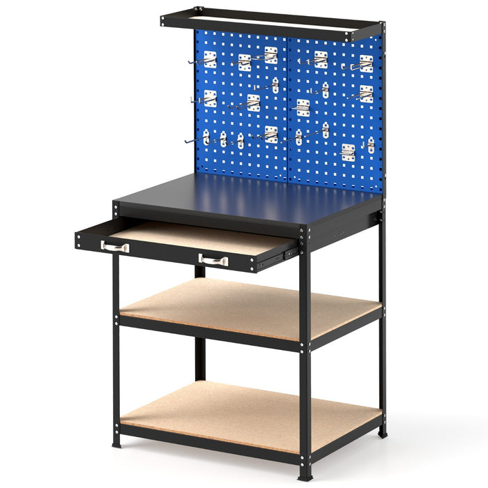 81 x 41 CM Workbench with Pegboard and Drawer and Shelves-