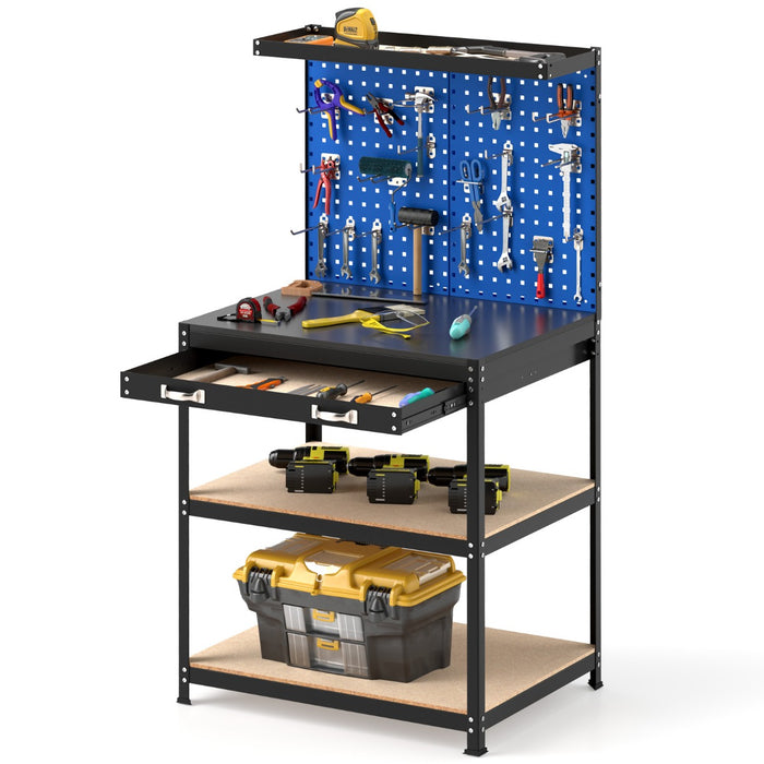81 x 41 CM Workbench with Pegboard and Drawer and Shelves-