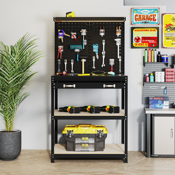 81 x 41 CM Workbench with Pegboard and Drawer and Shelves-