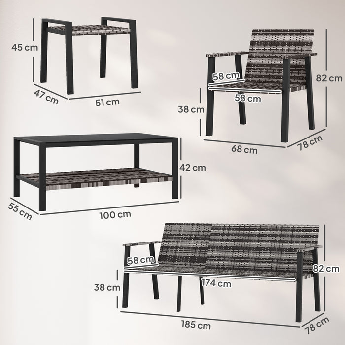 Outsunny 5 Piece Rattan Garden Furniture Set with 3-Seater Sofa 2 Chairs and 2 Footstools - Grey