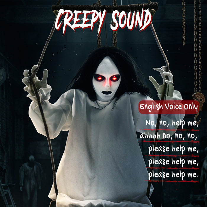HOMCOM 170cm Animated Hanging Swing Ghost Halloween Decoration, Sound Touch Activated Ghost Halloween Animatronic