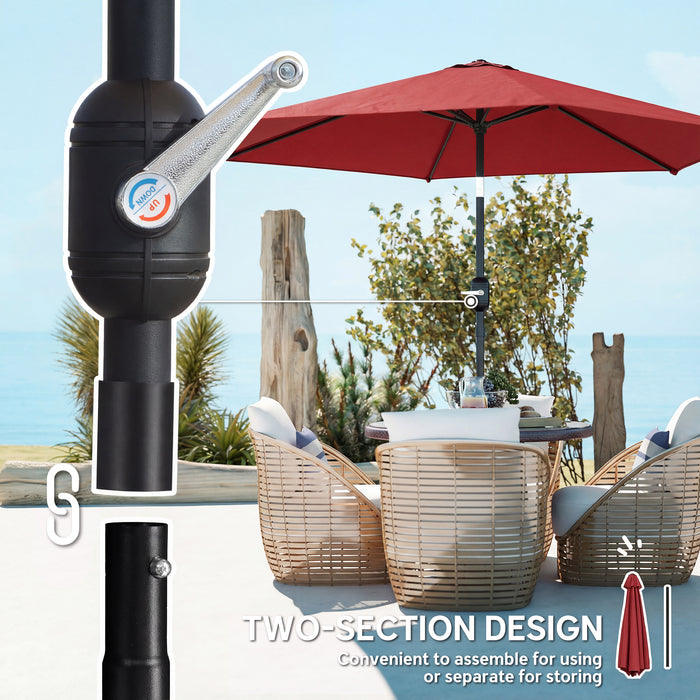 Outsunny 2.6 m Garden Parasol Umbrella with Aluminium Pole, Outdoor Patio Umbrella with Tilt and Crank, Vent, Wine Red
