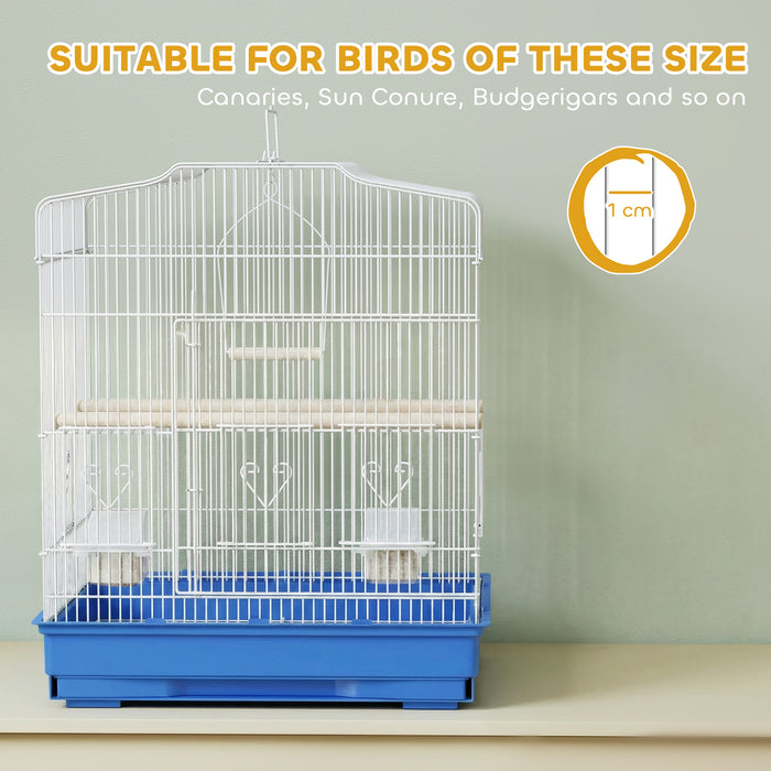 PawHut Large Metal Bird Cage with Perches, Food Bowls, Swing, for Budgies, Parakeets, Blue
