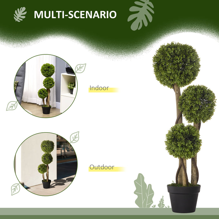 HOMCOM Decorative Artificial Plants Set of 2, Boxwood Ball Topiary Trees in Pot Fake Plants for Home Indoor Outdoor Decor, 90 cm, Dark Green