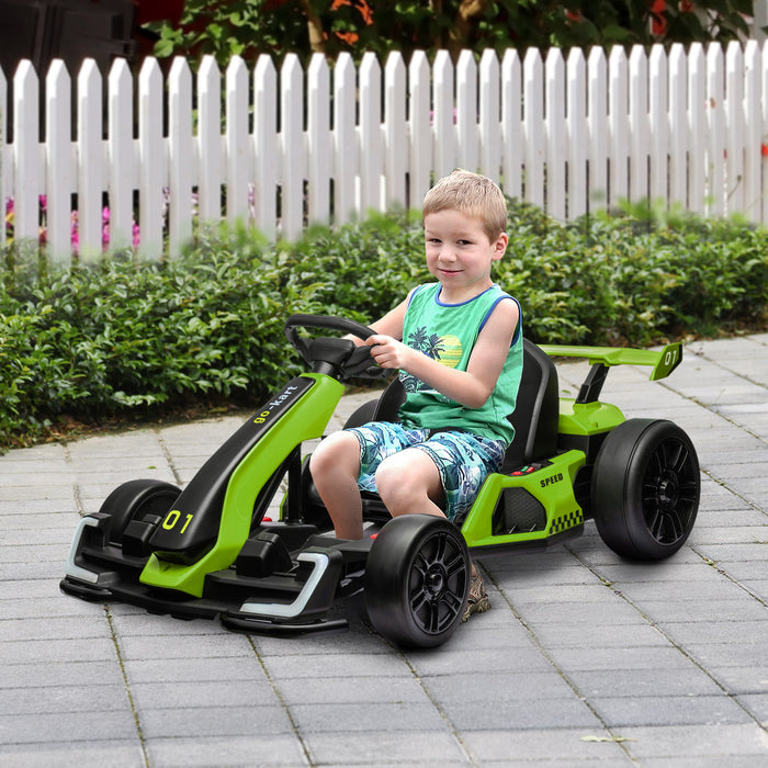 Kids' 24V Electric Green Go Kart - Adjustable Seat, Suitable for Ages 6-12 - Ideal Outdoor Racing Toy for Young Drivers