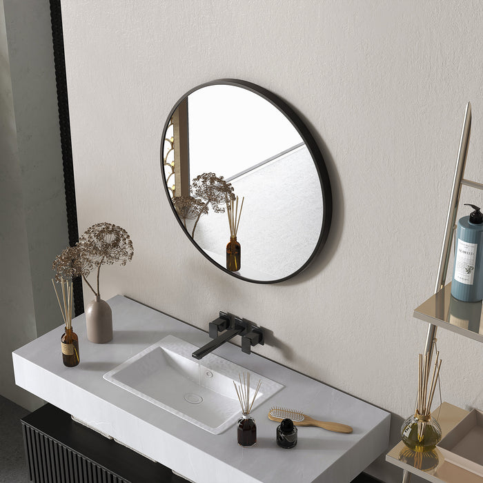 Round Modern Bathroom Mirror - Aluminum Framed Wall-Mounted Vanity, Easy Installation, 70cm - Ideal for Living Rooms & Entryways