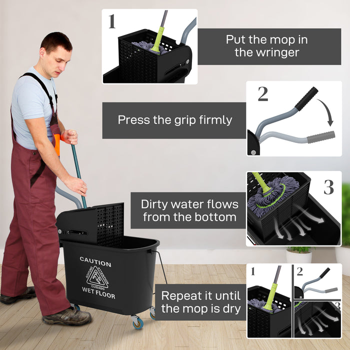20L Rolling Mop Bucket with Wringer - Heavy-Duty Floor Cleaning System with Dual Water Separation - Portable Solution for Efficient Mopping and Maintenance